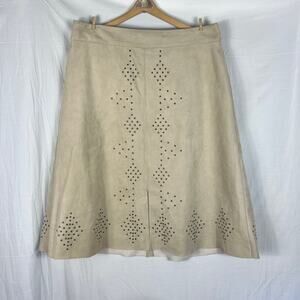 Chicos Womens Faux Suede Studded Skirt 1.5 Size 10 Tan Lined Front Slit